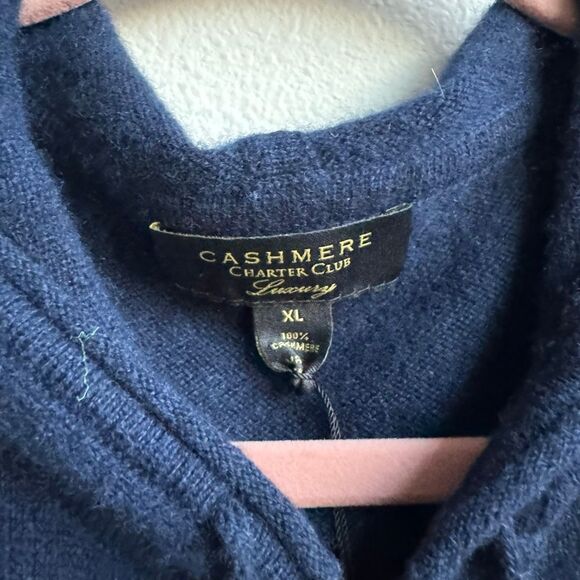 Charter Club Luxury Sweater 100% Cashmere Womens Blue Full Zip Up Hoodie Sz XL - Picture 2 of 5